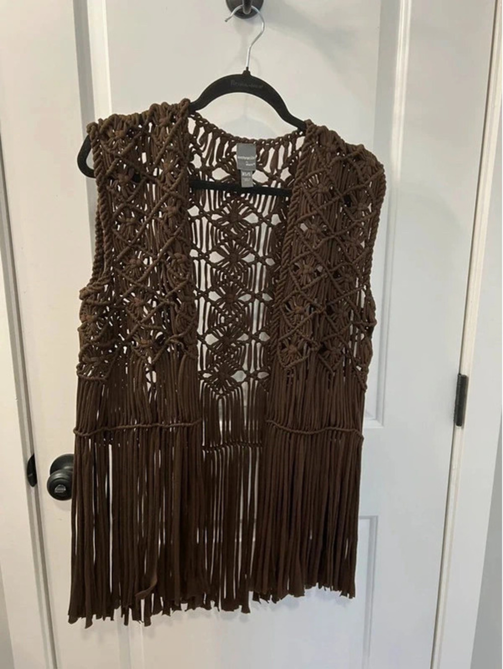 Anthropologie MUSE Brown Macrame Fringe Vest XS/S Boho Festival